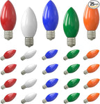 SUNSGNE C9 LED Christmas Multicolor Replacement Light Bulbs, 25 Pack Vintage Shatterproof Colored Christmas Light Bulbs, E17 Intermediate Base