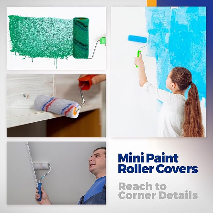 Leumoi 500 Pcs 4 Inch Paint Roller Mini Rollers Covers 1/2" Nap Microfiber Roll Covers Bulk, Small Home Repair Tools Refills House Painting Supplies Household for DIY(Red Blue)