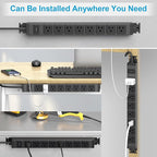 HHSOET Metal 360° Rotating Mountable Power Strip, 8 Outlet Gaming Table Mounted Outlet Strip, Heavy Duty Wall Mount Surge Protector with Switch, 15A 125V 1875W, 10ft Power Cord.(Black)