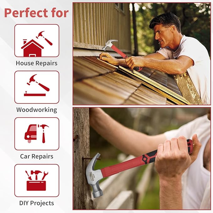 Wood Axe & 24 oz Claw Hammer Set, 2-Piece Heavy Duty Tools Kit for Camping, Wood Splitting, Demolition & DIY, Forged Steel Construction with Shock-Absorbing Handles