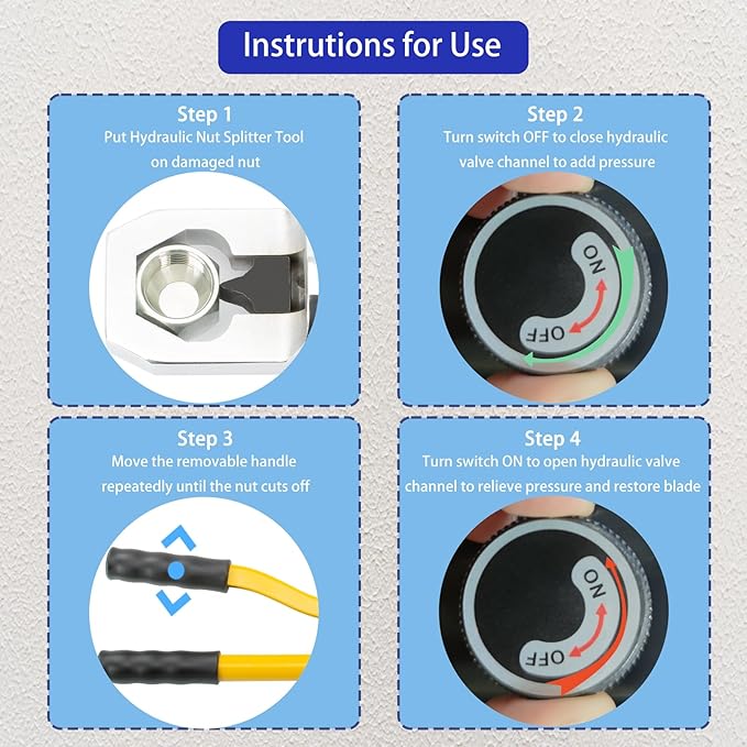 Hydraulic Nut Splitter Tool, Max 10t Force Suitable for Breaking & Removing Damaged Rusty Broken Heavy Duty Nut (Range: M8-M24) Independently in Hand-Power