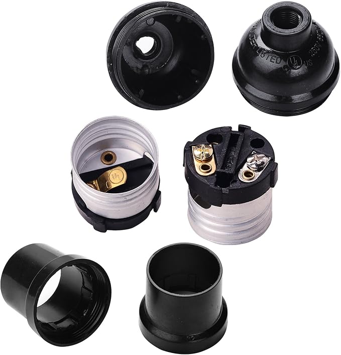 E26 E27 Light Socket,8-Pack Black Edison Retro Pendant lamp Holder, E26 E27 Plastic Standard Screw-in Socket Maximum Wattage 250W Heat Resistant Up to 200℃ Fire Resistant