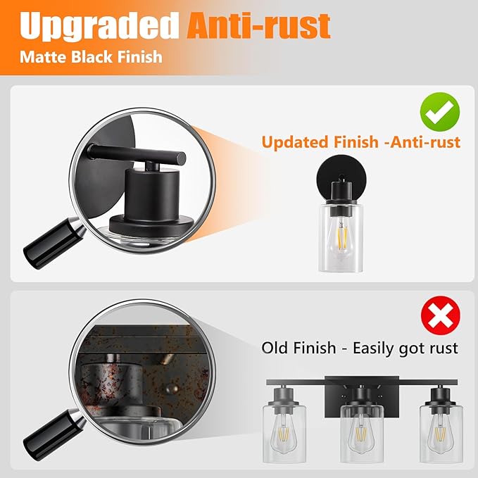 DLLT Wall Sconces Set of Two: Modern Bathroom Vanity Light Fixtures - Matte Black Vanity Lights with Clear Glass Shade - Farmhouse Wall Lamp for Bedroom Living Room Mirror Hallway Kitchen