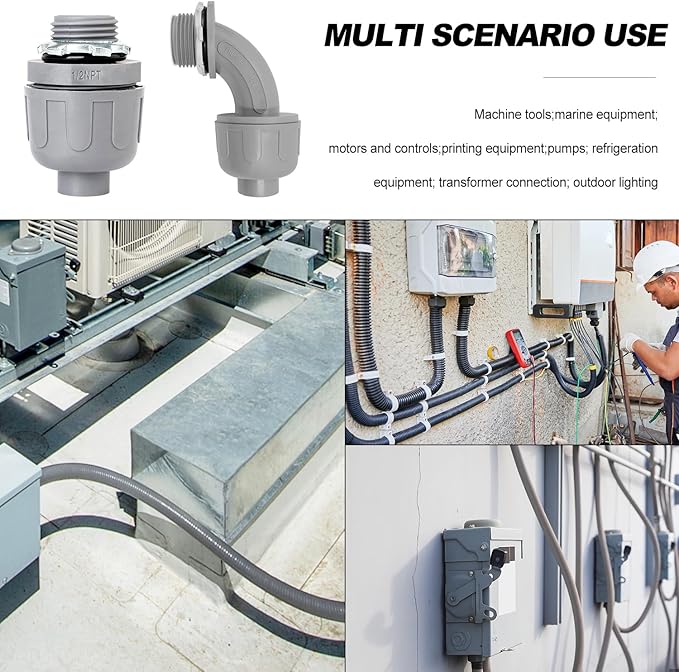 3/4 inch Liquid Tight Connector PVC Flexible Conduit Connector UL Listed Liquid Tight Connector Non-Metallic Electrical Conduit Fittings 12 Pack (6 Pcs 180D/6 Pcs 90D)