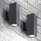 ASD 2 Light Square Outdoor Wall Light Fixture | 120W E26 Bulb Socket 120V ETL Cylinder Up Down Lights | LED/CFL/Incandescent Exterior Bulb Wall Sconce | Front Door, Porch, Patio | Black, 2 Pack