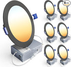 Ensenior 6 Pack 6 Inch LED Recessed Light, Dimmable, 2700K-5000K 5CCT, 1200LM High Brightness, 12W 120V, Damp Rated, Ultra-Thin Canless Wafer Light, Black - ETL & FCC & IC