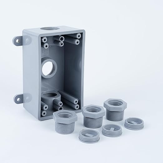1/2-Inch or 3/4-Inch Weatherproof Electrical Junction Box with Adapters, Gray, Indoor/Outdoor Installation (Single-Gang 2PACK)