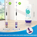 Refillable Bottle for Swiffer Power Mop - 720 ML/24 FL OZ - Leak-Proof HDPE Material Solution Bottle, 1 Empty Bottle + 6 Silicone Pads + 1 Foldable Funnel
