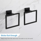 LANC Hand Towel Holder for Bathroom Wall Mount Matte Black Square Hand Towel Rings for Bathroom Hardware Accessories Kitchen Toilet SUS 304 Stainless Steel Shower Towel Hanger Racks, A8896MB