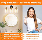 DLLT 3-Light Bathroom Light Fixtures: Black and Gold Modern Vanity Lights with 3 E26 Bulbs - Clear Glass Shade Bathroom Wall Lamp for Mirror Kitchen Living Room Hallway Cabinet Porch