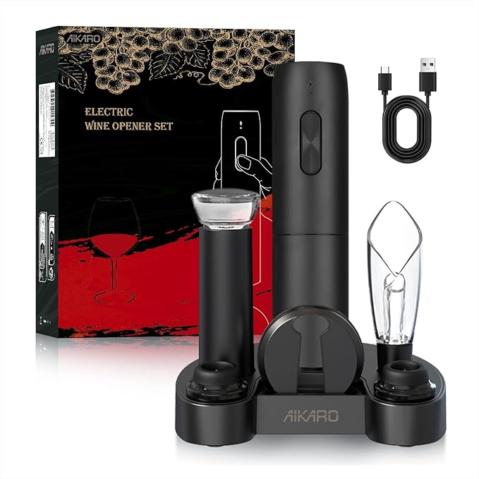 AIKARO - Electric Wine Bottle Opener Automatic Corkscrew, Rechargeable (Set C)