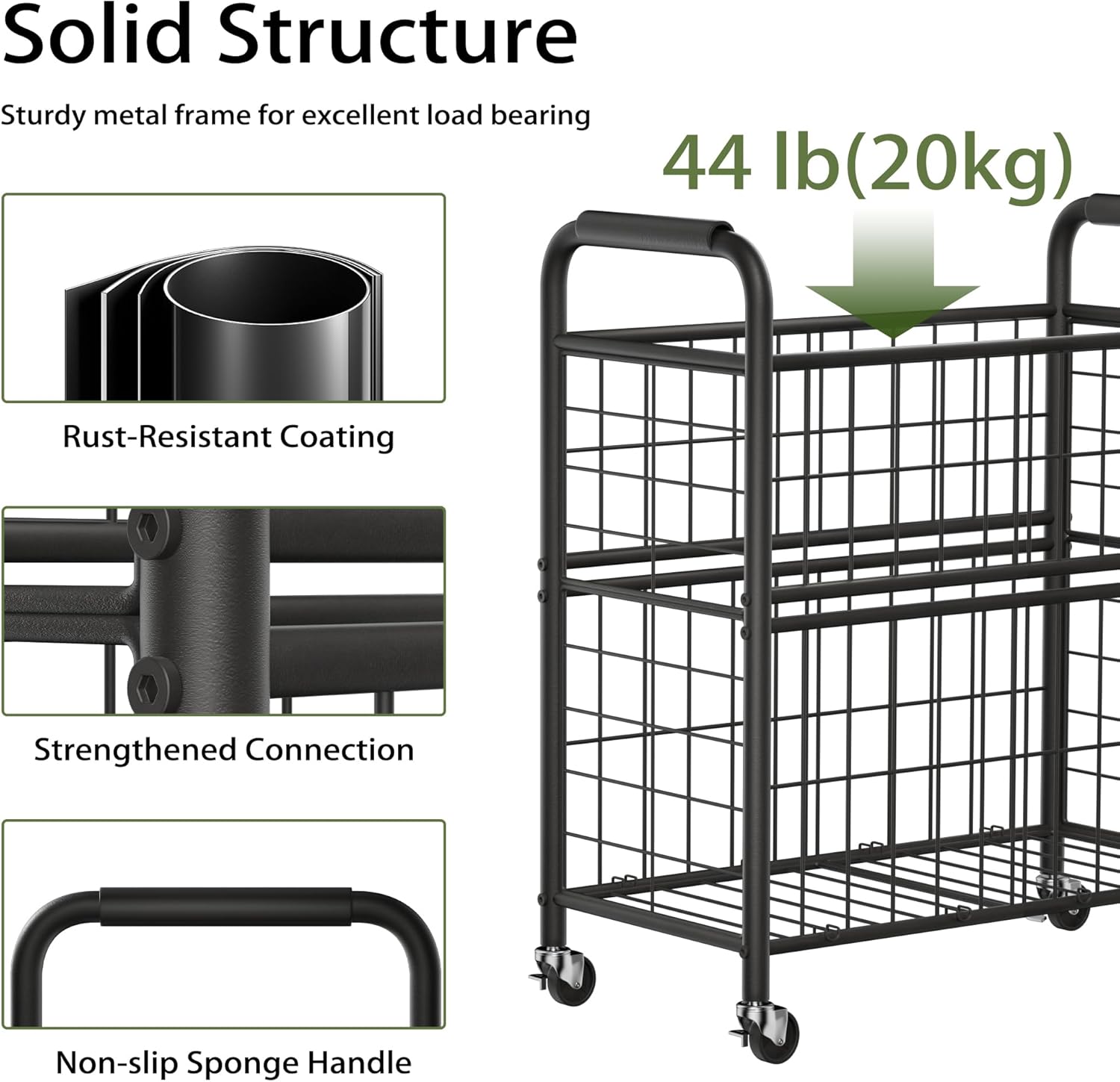 Laundry Hamper 2 Section, 110L Rolling Laundry Sorter Basket with Wheels, 2 Compartment Clothes Organizer Cart, Pull-Out Removable Bags for Laundry Room, Bathroom, Bedroom, Black