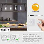 Jensense Edison LED Light Bulbs E26 Bulb 60 watt Equivalent Dimmable Light Bulbs 5000K Daylight Cool White Vintage 7W Edison Bulbs 110V 120V 800 Lumen CRI90, 4 Pack