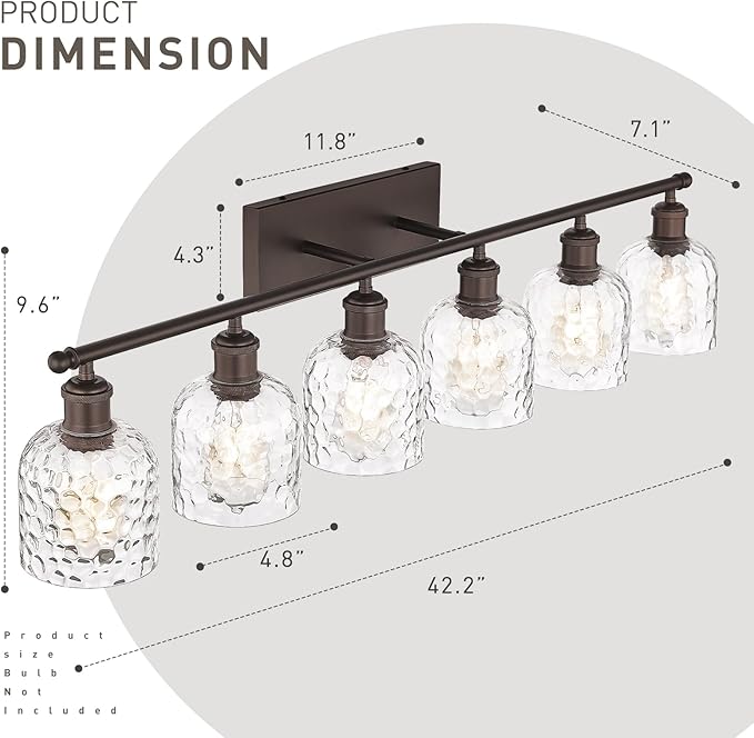 zeyu 6-Light Modern Vanity Light, 42'' Bathroom Lighting Fixtures Over Mirror, Oil Rubbed Bronze Finish with Clear Hammered Glass, ZJF63B-6W ORB