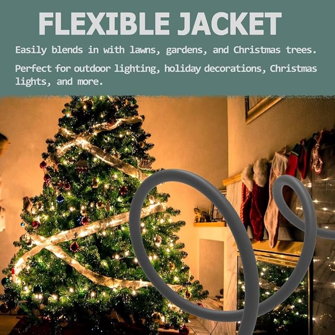 Indoor Outdoor Extension Cord 50 FT Waterproof, 16/3 Gauge Heavy Duty Gray Extension Cords, 13A 1625W SJTW Extension Cord with 3 Prong Grounded Plug, Great for Tools, Lights, UL Listed.