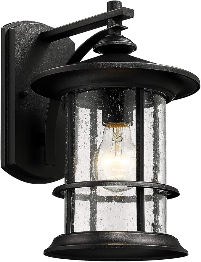 MICSIU Textured Black Outdoor Light Fixture, Clear Seedy Glass Large Outdoor Wall Sconce Lights, 12.5 Inch Exerior Wall Lights for House, Front Porch, Patio, Backyard.