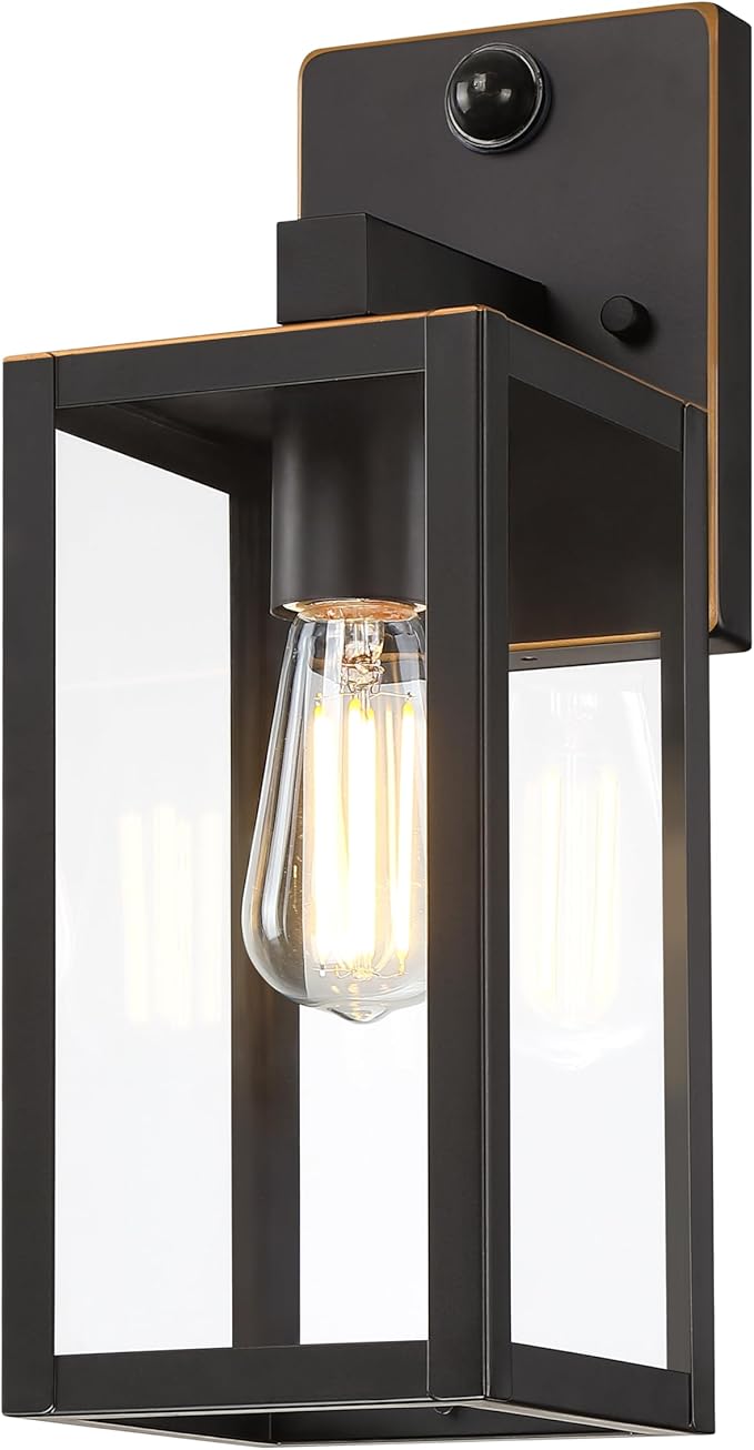 GRUENLICH Dusk to Dawn Large Outdoor Wall Lantern, PIR Motion Sensor Wall Sconce, E26 Base Max 60W, Metal Housing Plus Glass, Oil Rubbed Bronze Finish, Bulb Not Included, 1-Pack