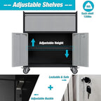 Rolling Garage Storage Cabinet with Door and Drawer, Lockable Metal Tool Cabinet on Wheels for Garage, Home, Office, Black & Gray, Assembly Required, (18.11" D x 30.31" W x 35.43" H)
