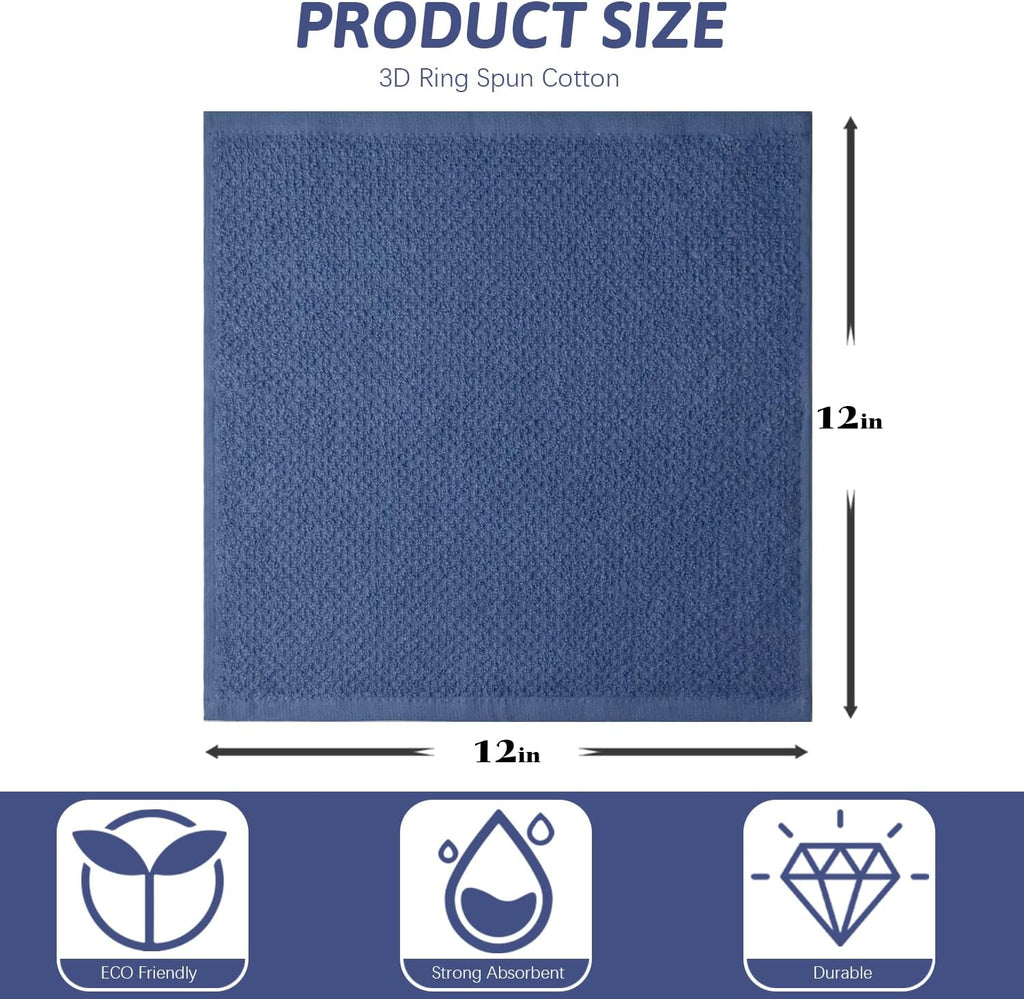 Nialnant 4PCS Cleaning Rags,100% Cotton Terry Dish Rags for Washing Dishes,Quick Drying Dish Cloths,Dish Towels for Kitchen,Navy Blue-12x12in