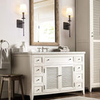 PERMO Single Classic Rustic Wall Sconce Lighting Fixture with Flared White Textile Lamp Shade and Black Tapered Column Stand, Hardwired, E26 Base