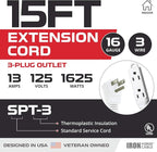Iron Forge Cable 2 Pack 15 ft Flat Plug White Extension Cord with 3 Outlets - 16/3 SJTW 3 Prong Indoor Extension Cord with Multiple Outlets