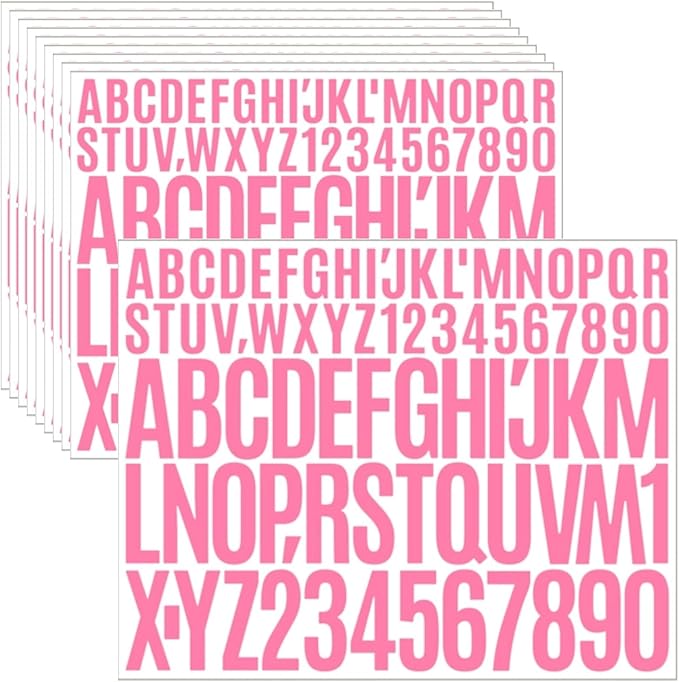 10 Sheets 780 Pcs Vinyl Letter & Number Stickers - Waterproof, Self-Adhesive Alphabet for Mailbox, Door, Windows, Cars, Boats, Address (Pink, 1in&2in)