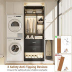 8FT Closet System with 8 Wood Drawers, 96" Closet Organizer System with 20+ Small Shelves & 2 Hanging Rods, Walk-in/Nursery Closet Systems, Set of 4, Black (96" L x 15" W x 80" H)