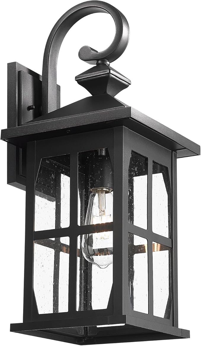 Darkaway Large Outdoor Light Fixtures Wall Mount, 21inch Outdoor Wall Lights Exterior Lighting Fixtures Waterproof Black Outside Wall Sconce with Seeded Glass for House Porch Hallway Garage Front Door