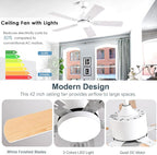 42 inch Modern White Ceiling Fans with Lights APP/Remote Control, Low Profile Reversible 6 Speeds Ceiling Fan Light for Indoor/Outdoor Patio Bedroom Living Room