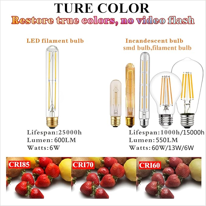 LiteHistory T10 LED Bulb 6W Equal E26 LED Bulb 60 Watt dimmable Neutral White 4000K E26 Edison Bulb AC120V 600lm Tubular Light Bulb T9 for Rustic Pendant,Island,Chandeliers,Wall sconces Pack of 6