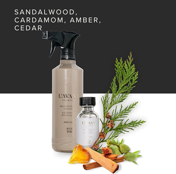 L’AVANT Collective | Plant-Based Multipurpose Cleaner Refill – All-Natural Cleaning Supplies for Safe Home Cleaning – Concentrated, Food-Safe Surface Cleaner with Ambre Santal Scent, 1 oz Bottle