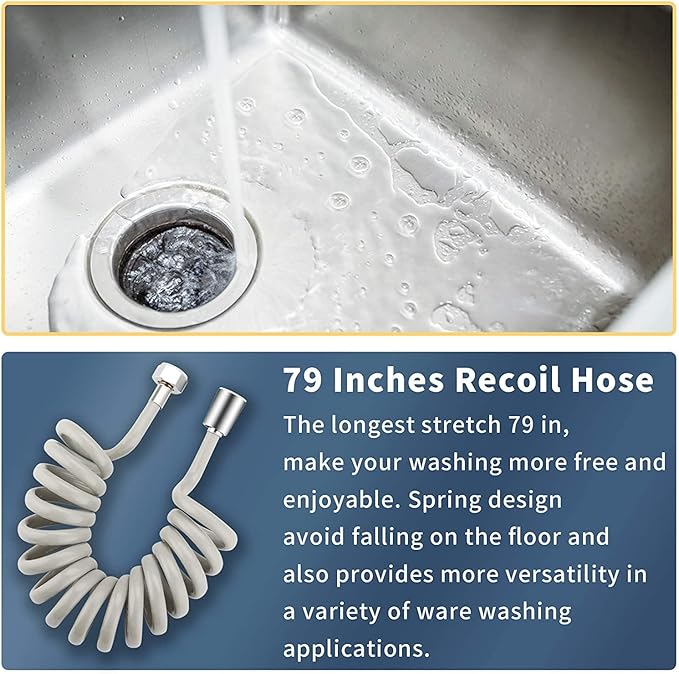 CECEFIN Kitchen Sink Sprayer Hose Attachment for Faucet, Kitchen Faucet Head Replacement w/ 79" Recoil Hose and Holder, Pressurized Water Saving Aerator & Diverter Valve, Faucet Sprayer Attachment Set