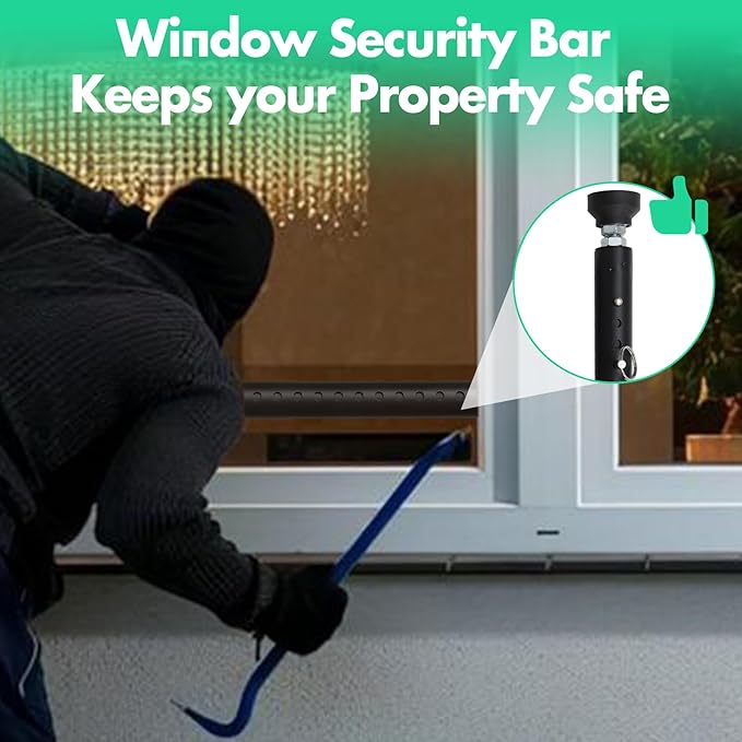 2pcs Sliding Door Security Bar, Adjustable Window Security Locks with Rubber Tips 17-50inch, Patio Door Security Lock Black for Home Apartment, Black