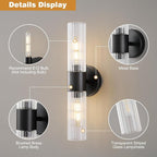 Bathroom Light Fixtures 2-Light, Modern Vanity Light for Bathroom, Wall Sconce, Bath Light with Glass Rods Shades for Mirror Bedroom Hallway (Black)