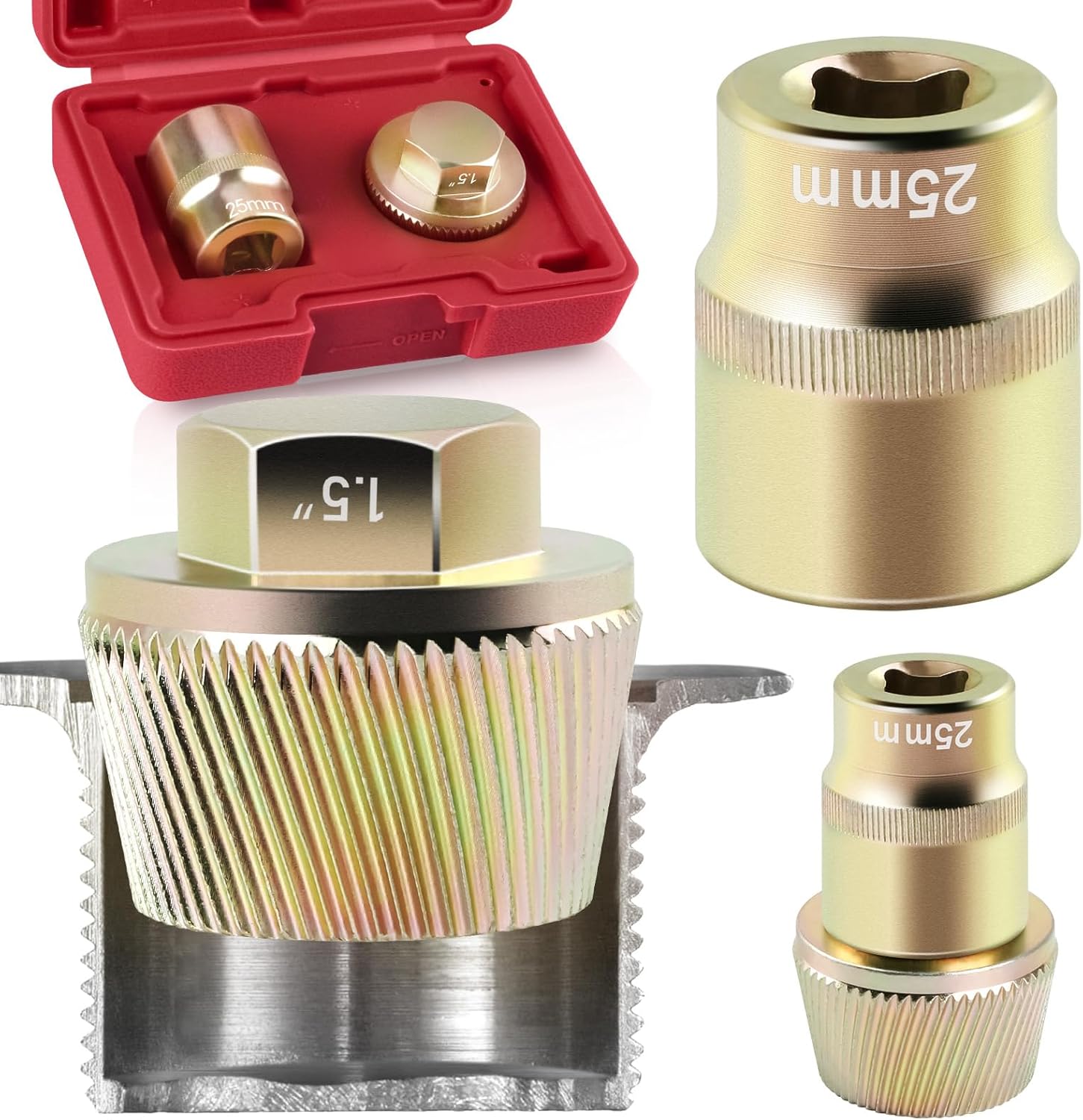 1.5" Tub Drain Removal Tool with 1-inch Socket, Pipe Nipple Extractor for Remove The Old, Broken, Stubborn, Rusted Drain Tub Bathtub Stopper Strong Grab Plumbing Tool with Solid Storage Case