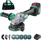 DCA Cordless Angle Grinder 4-1/2 inch, 20V Brushless Motor 8500RPM, Battery Grinder Tool-Free Guard, 4.0Ah Battery & Charger, Power Electric Cut Off Tool with 6 Discs for Cutting, Grinding, Polishing
