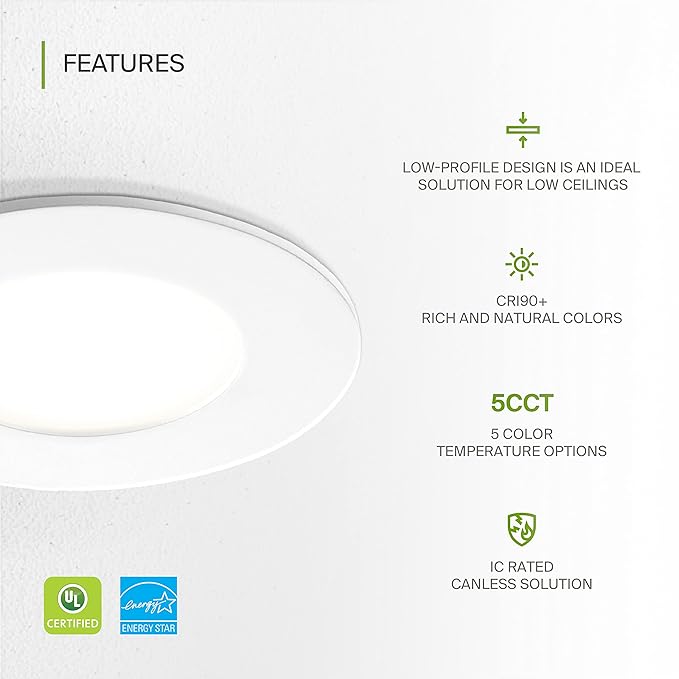 ASD 48 Pack 3 Inch LED Recessed Light 6W, 5 CCT 2700K-5000K CRI90+, IC Rated Ultra Thin Dimmable Ceiling Lights with J Box, Canless Wafer Downlight, Round Slim Panel Lighting, UL Energy Star, White