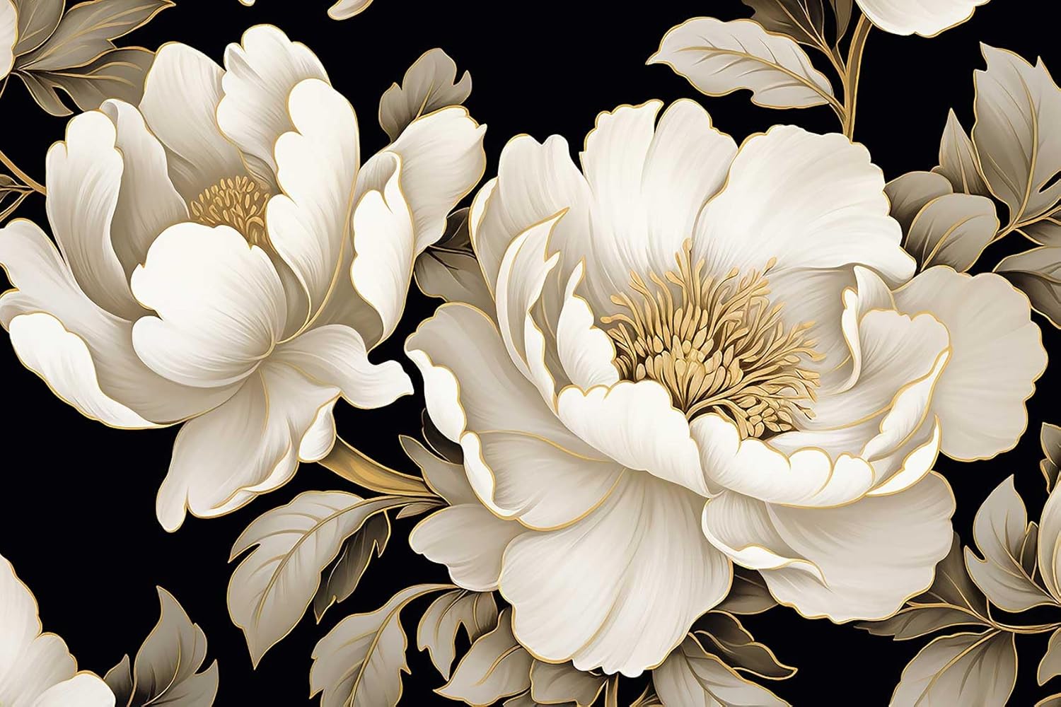 Vintage Peony Buds and Leaves Floral Seamless Pattern Wallpaper for Bedroom, Living Room, Bathroom Wall Backgrounds(Non-self-Adhesive)