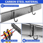 Garden Tool Organizer Wall Mount, 48inch Heavy Duty Garden Tool organizer Storage System, Easy Install With 9 Adjustable Hooks, For Garage, Basement, Shed, Workshop(Black)