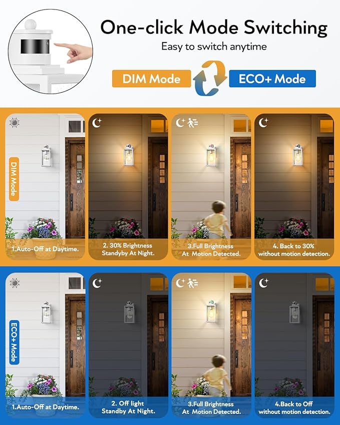 VIANIS Motion Sensor Outdoor Light Fixture, White Dusk to Dawn Porch Lighting Wall Mount, Waterproof Modern Outside LED Lights for House, 100% Aluminum Exterior Wall Sconce Lantern for Garage Lamps