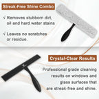 Shower Squeegee for Glass Doors & Microfiber Scrubber Kit 11Inch Window Washing Tools with Non-Slip Handle and Adhesive Hook