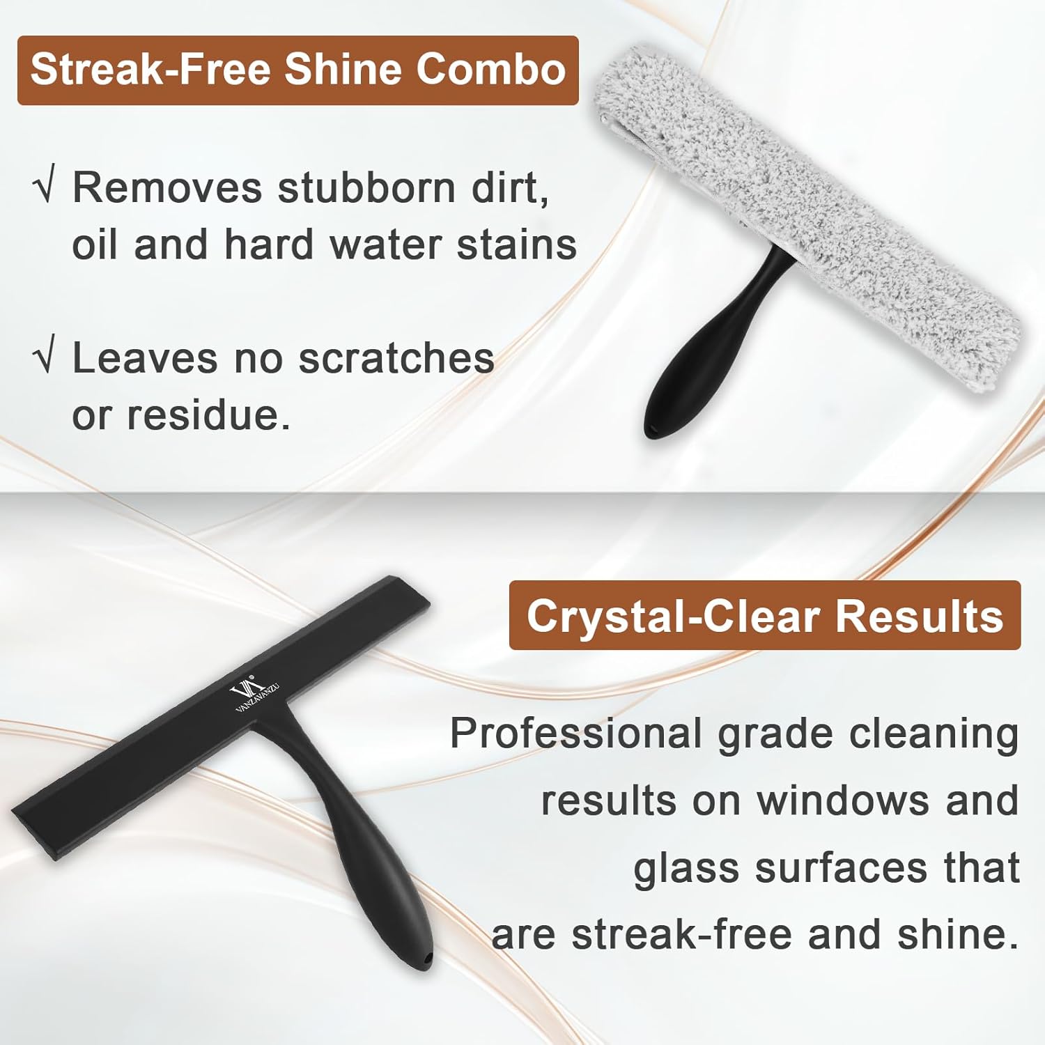 Shower Squeegee for Glass Doors & Microfiber Scrubber Kit 11Inch Window Washing Tools with Non-Slip Handle and Adhesive Hook