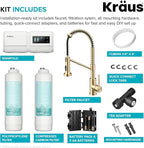 KRAUS Bolden 2-in-1 Commercial Style Pull-Down Single Handle Water Filter Kitchen Faucet in Spot-Free Antique Champagne Bronze with Purita 2-Stage Under-Sink Filtration System