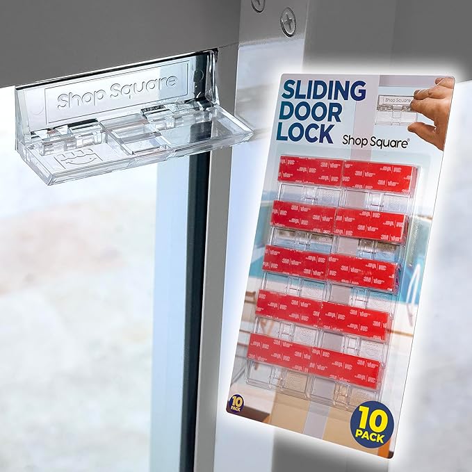 Sliding Glass Door Lock for Home Safety - 10 Pack Sliding Patio Door Locks, Child Safety Slide Window Stopper, Extra Strong Adhesive