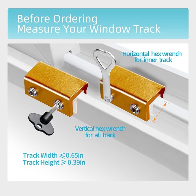 Window Locks for Up and Down Windows 4 Pack Window Stopper Sliding Window Lock for Vertical Horizontal Sliding Windows Doors with Key Aluminum Window Security Locks Child Proof(Golden Large)