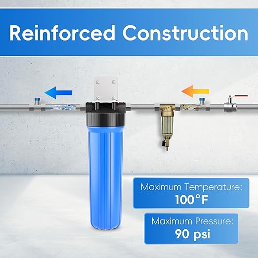 iSpring HB28B Whole House Water Filter Housing, 20" x 4.5" Universal Housing for Whole Home Water Filtration w/ 1" NPT Ports Pre-Filtration System