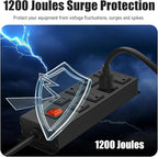 HHSOET Metal Magnetic Power Strip, 8 Outlet Mountable Socket, Wall Mount Heavy Duty Surge Protector, Catering for Your Every Need, Gaming Table Outlet with 3 FT Power Cord.(Black)