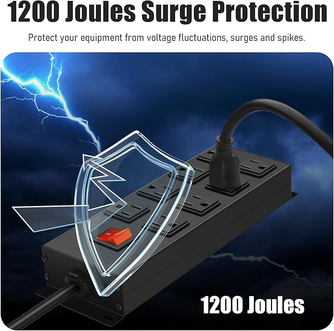 HHSOET Metal Magnetic Power Strip, 8 Outlet Mountable Socket, Wall Mount Heavy Duty Surge Protector, Catering for Your Every Need, Gaming Table Outlet with 10 FT Power Cord.(Black)