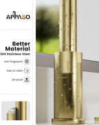 APPASO 4 Hole Kitchen Faucet, Gold Two Handle Kitchen Faucets with Sprayer, Modern High Arc 3 Hole Kitchen Faucet with Pull Down Sprayer，3 Modes Stainless Steel Kitchen Sink Faucet