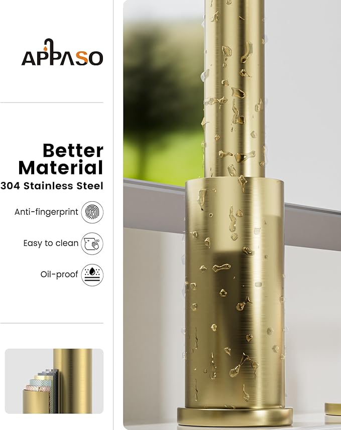 APPASO 4 Hole Kitchen Faucet, Gold Two Handle Kitchen Faucets with Sprayer, Modern High Arc 3 Hole Kitchen Faucet with Pull Down Sprayer，3 Modes Stainless Steel Kitchen Sink Faucet